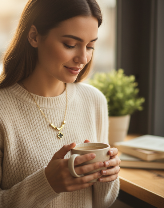Reversible Black & White Clover Necklace