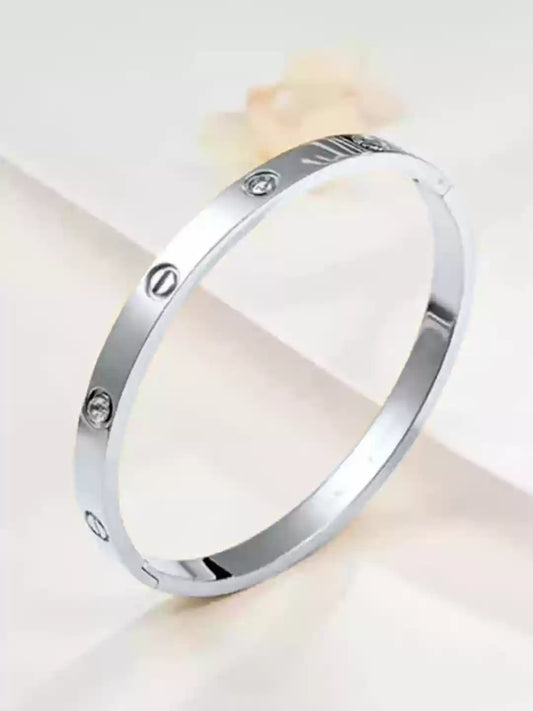 Polished Silver Bracelet with Crystals