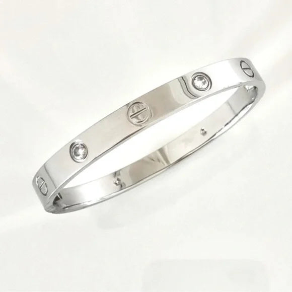 Polished Silver Bracelet with Crystals