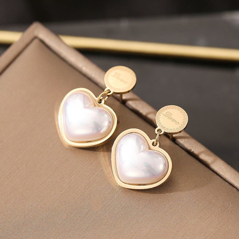 Korean Heart Shaped Pearl Earrings