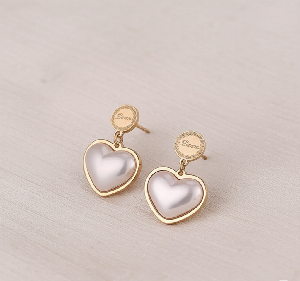 Korean Heart Shaped Pearl Earrings