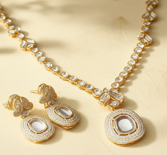 Sparkling Gold Plated Jewelry Set with Uncut Stones