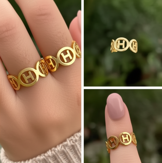 Gold Initial 'H' Cutout Ring