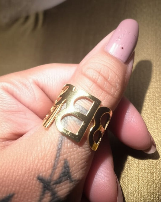 Gold "BB" Letter Cutout Ring