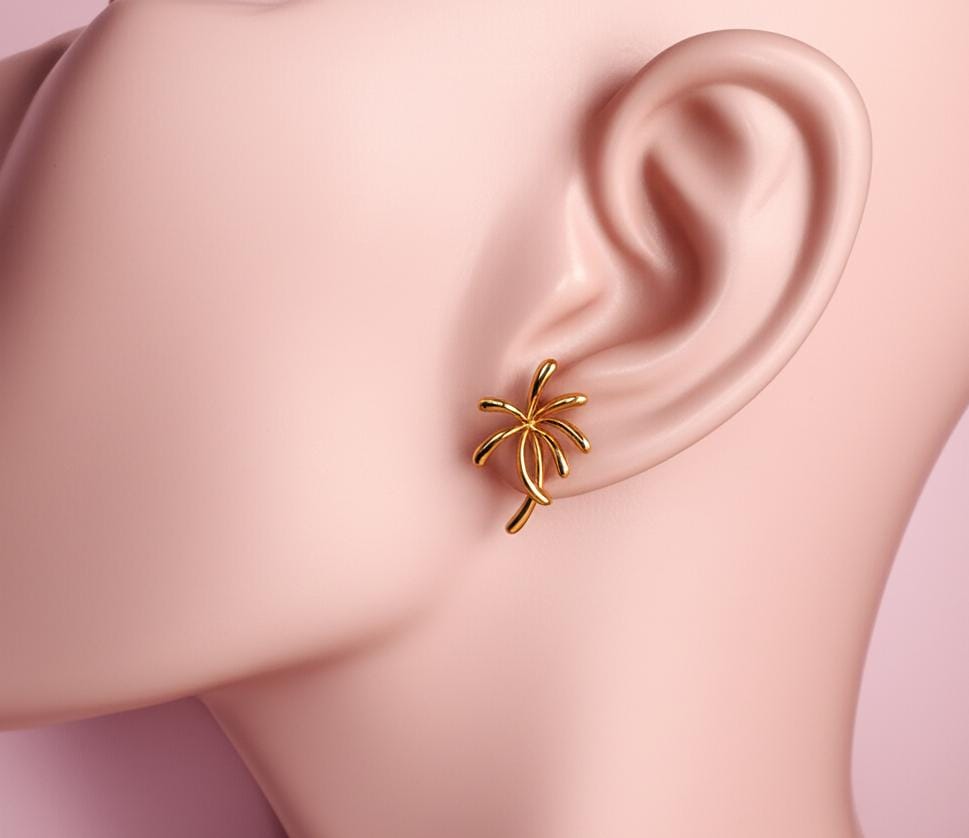 Gold Palm Leaf Drop Earrings