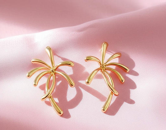 Gold Palm Leaf Drop Earrings