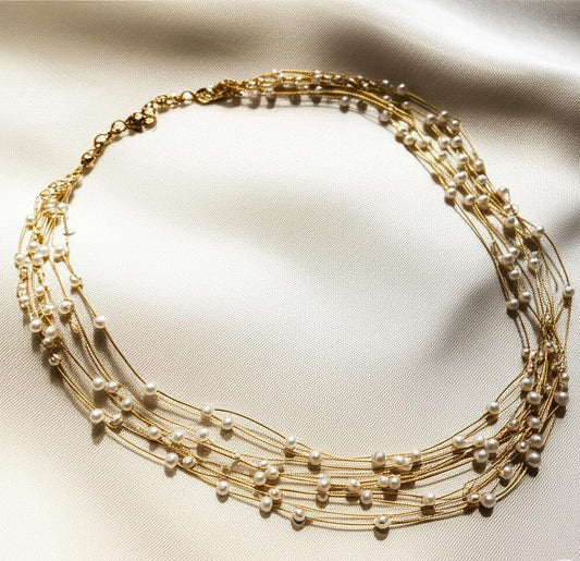 Golden Threads Pearl Cascade Necklace