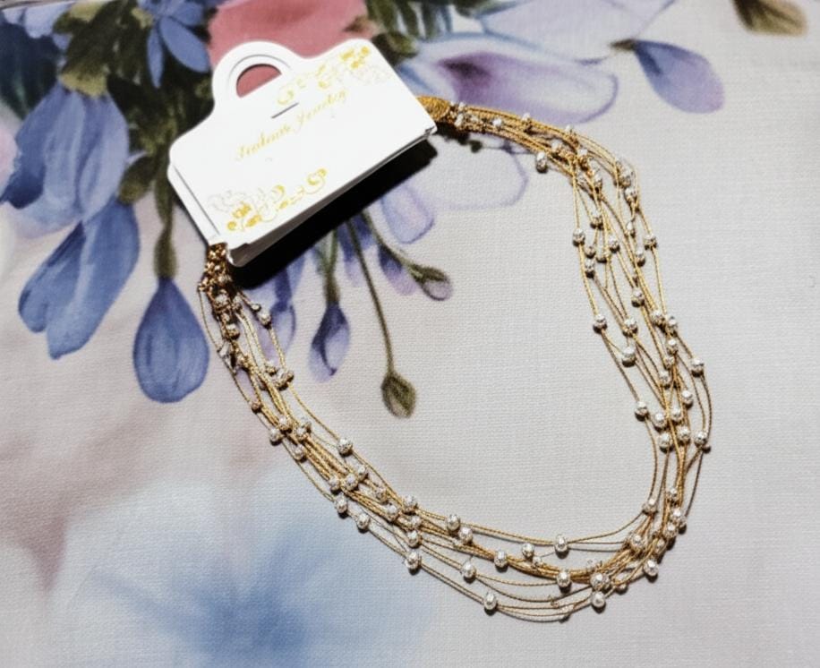 Golden Threads Pearl Cascade Necklace