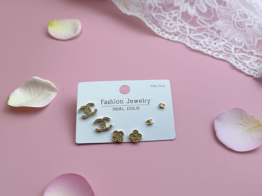 Versatile Stud Earring Set | 3 Pairs of Gold-Plated Studs