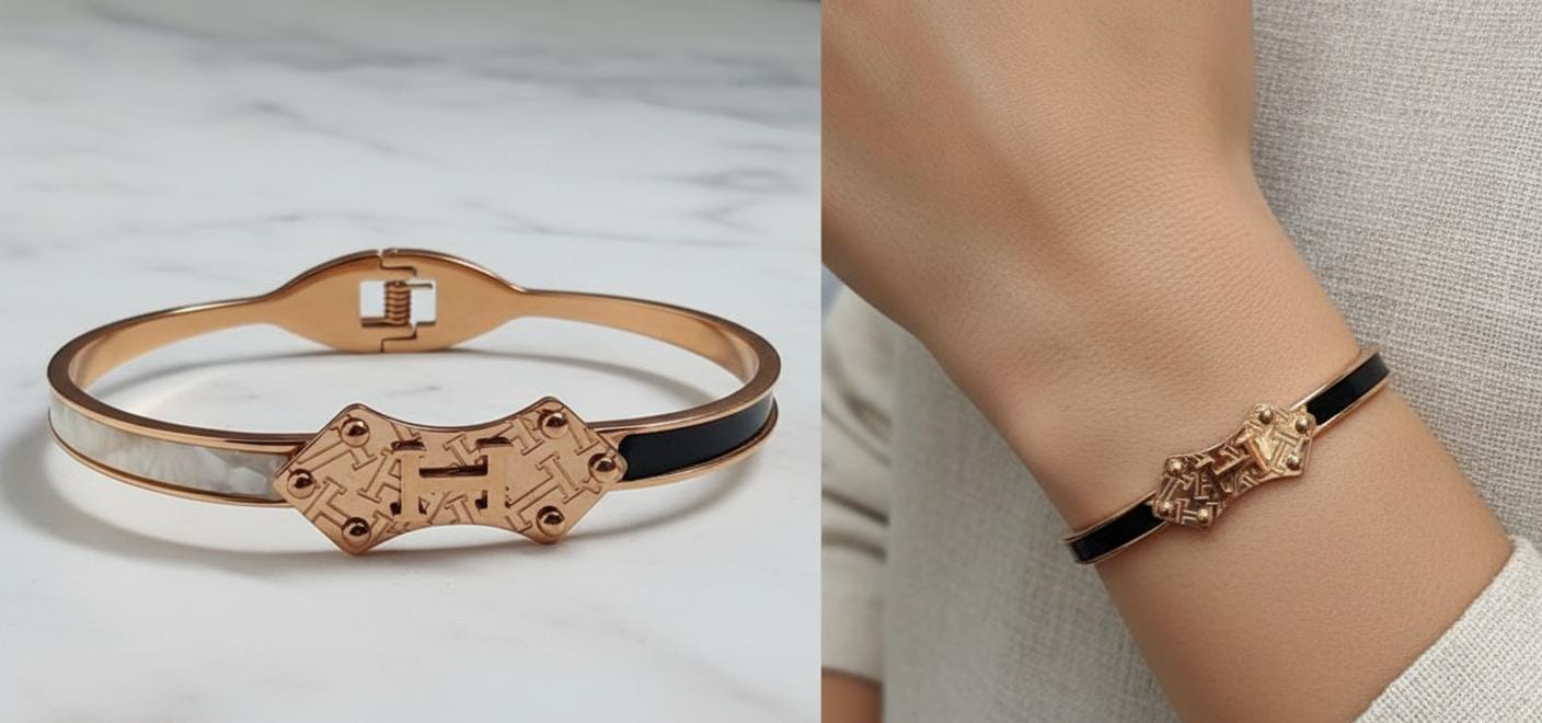 Rose Gold & Enamel Pavé Toggle Bracelet