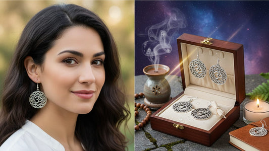Silver Om Earrings with Celtic Knot