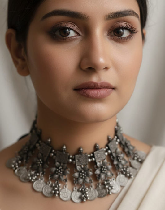 Antique Silver Coin Medallion Choker Set