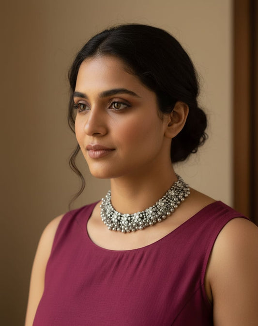 Oxidized Silver Choker with Ghungroo Bells