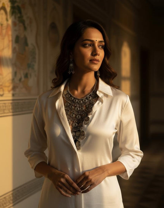 Oxidized Silver Mirror Choker with Earrings