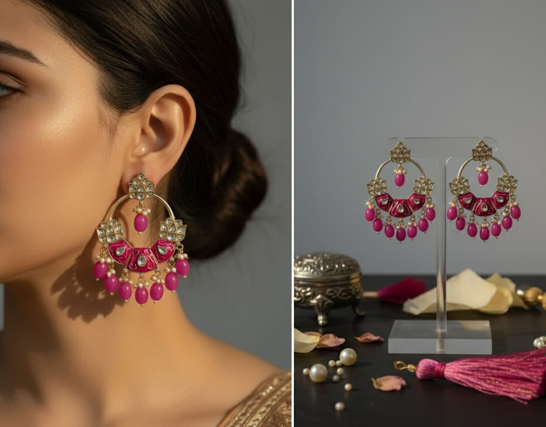 Rosewater & Gold Jhumka Earrings