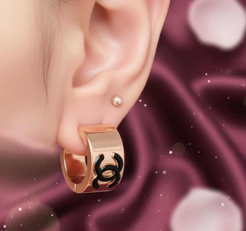 Vintage rose Gold & Black Stud Earrings