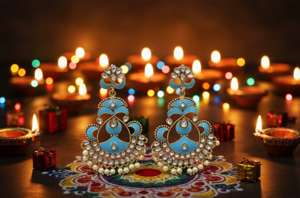Meenakari Pearl Drop Earrings