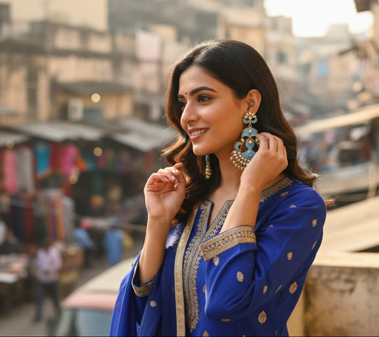 Meenakari Pearl Drop Earrings