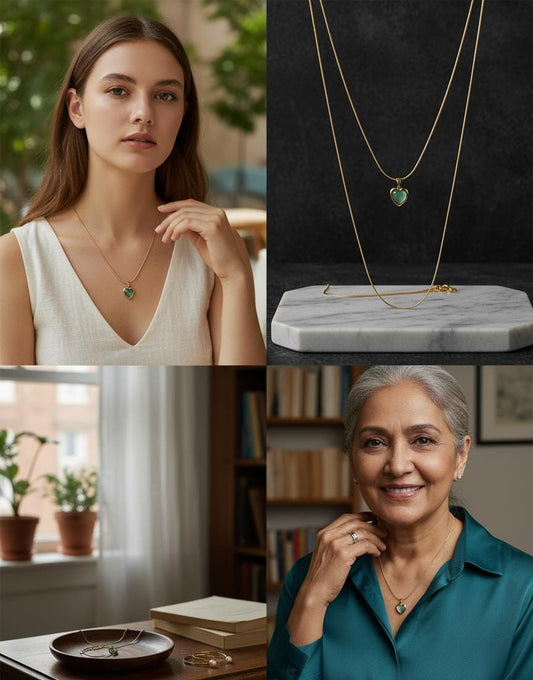 Everly Green Jade Heart Anti-Tarnish Necklace
