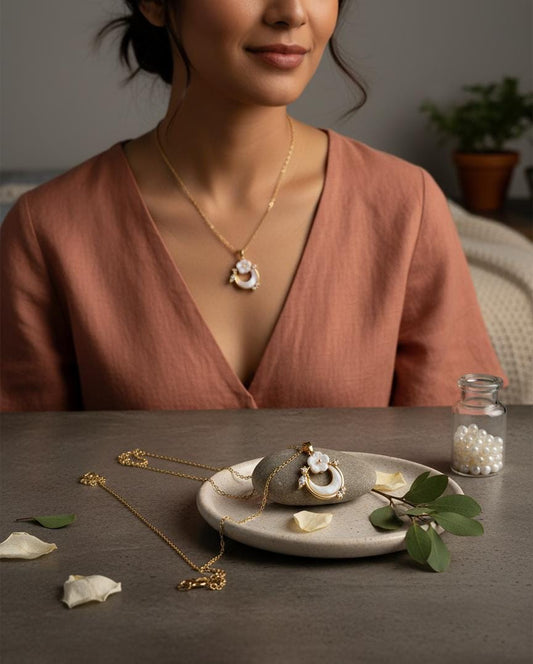 Whimsical Moonlight Duo Anti-Tarnish Gold Chain Necklace