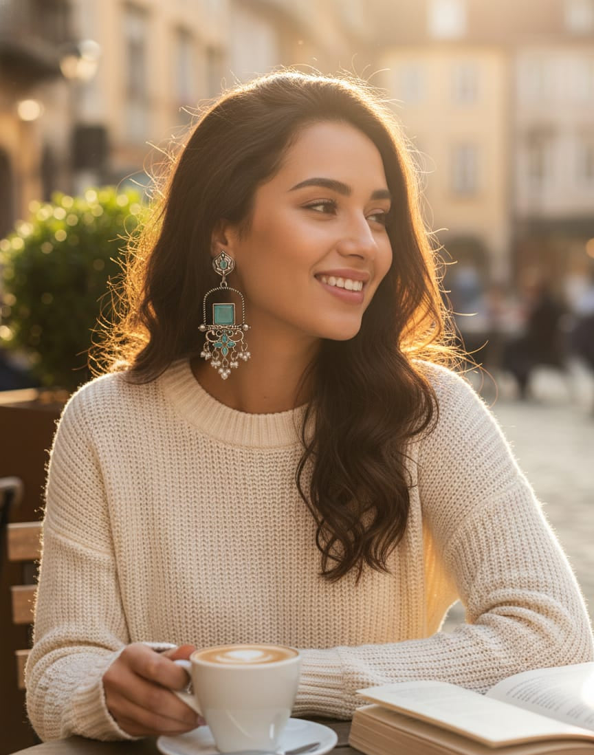 Vintage Silver-Plated Turquoise Blue Stone Statement Dangler Earrings