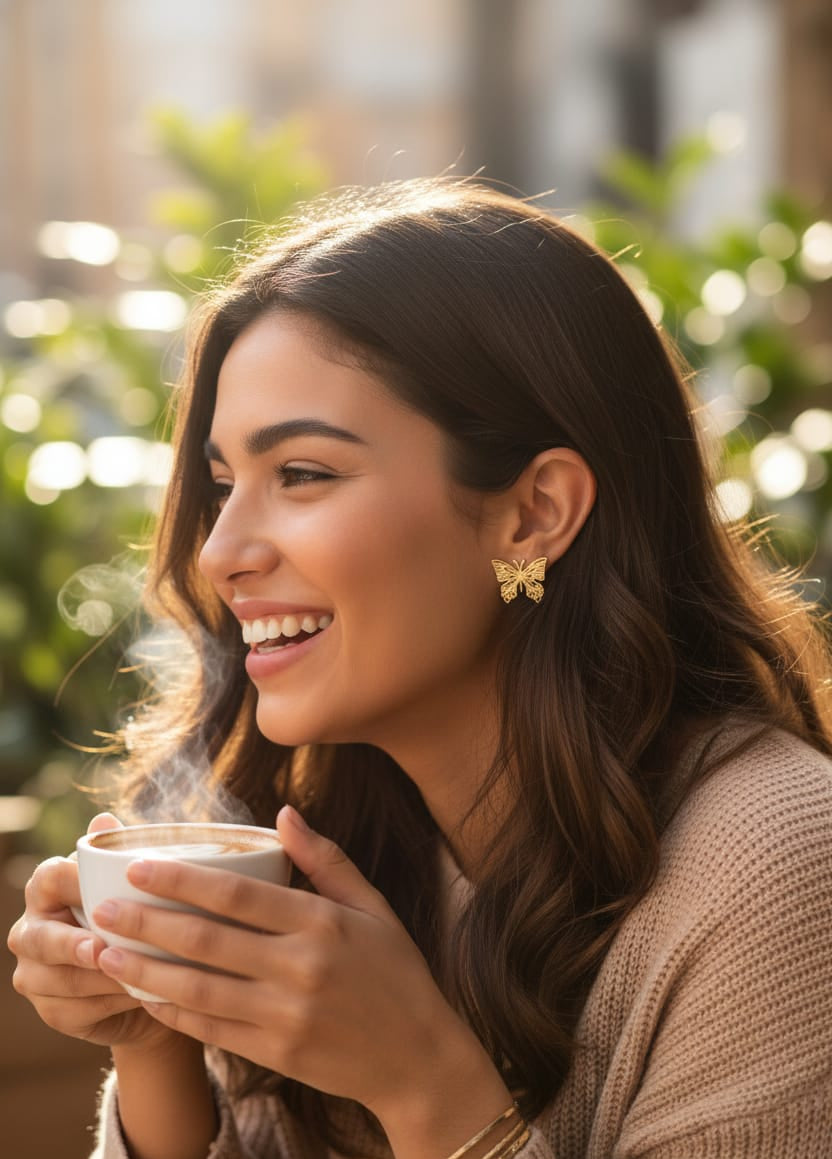 Gold-Toned Anti-Tarnish Butterfly Stud Earrings