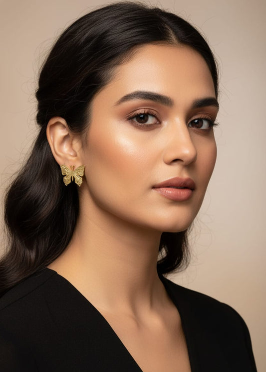 Gold-Toned Anti-Tarnish Butterfly Stud Earrings