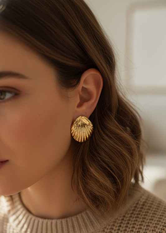 Gold-Toned Anti-Tarnish Shell Stud Earrings
