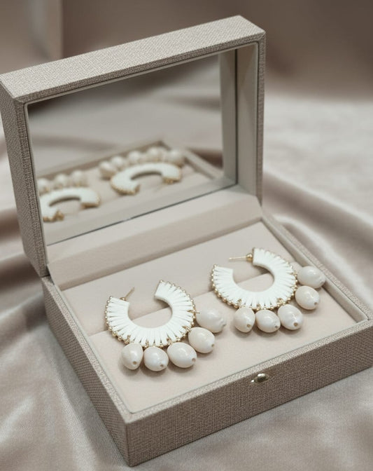 White Shell Drop Hoop Earrings