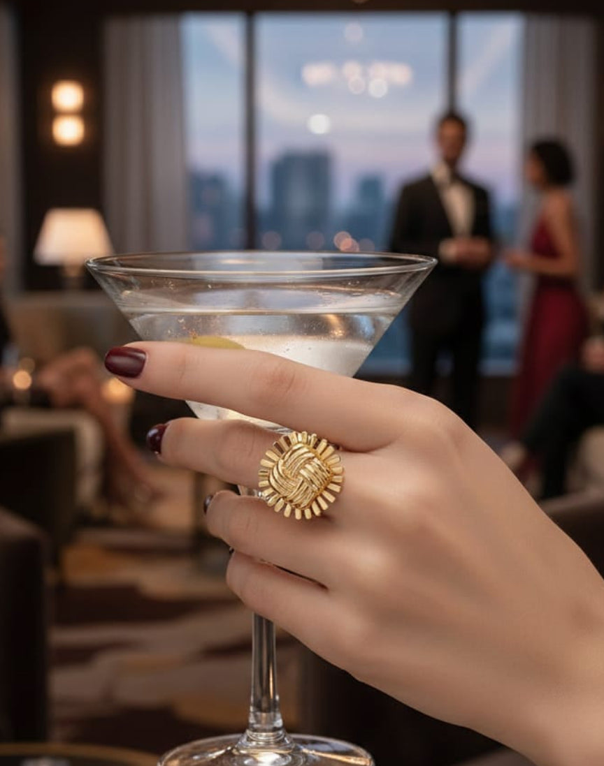 Golden Weave Statement Cocktail Ring