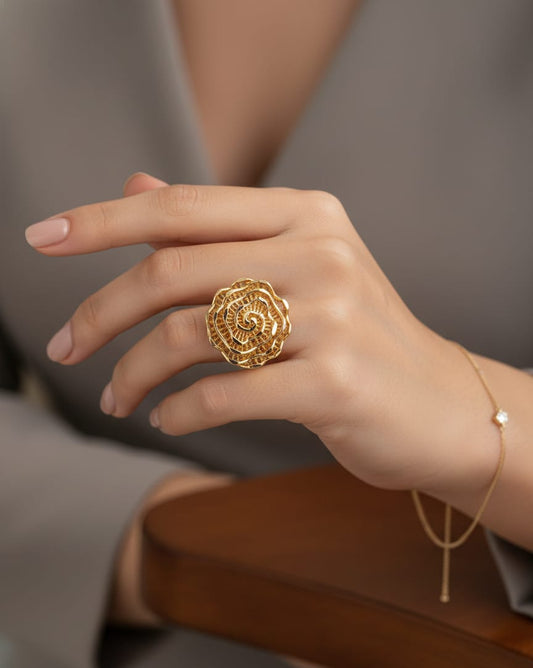 Golden Spiral Bloom Cocktail Ring