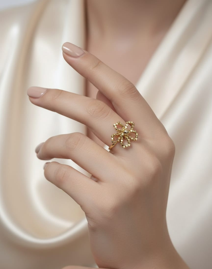 Golden Petal Whisper Cocktail Ring