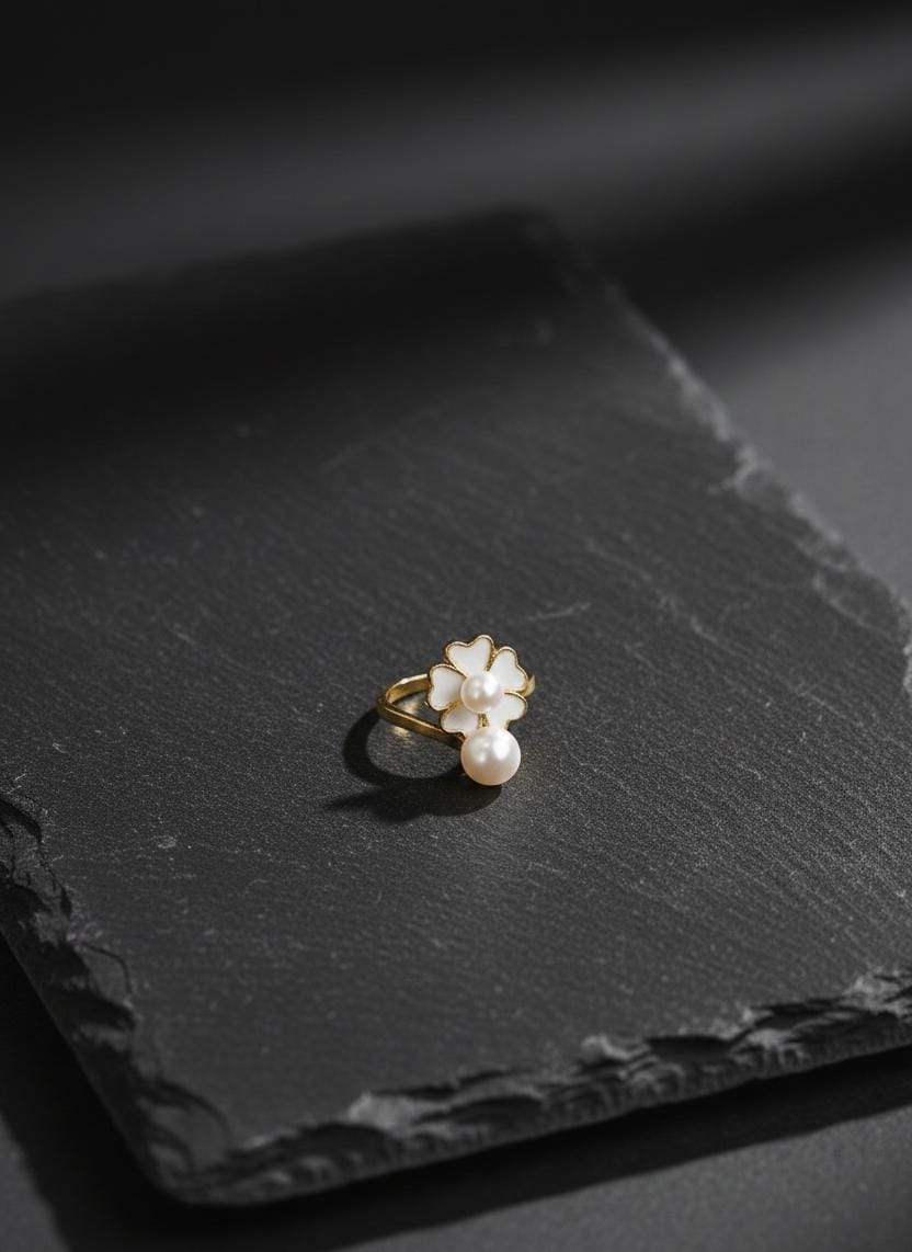 Floral Pearl Adjustable Gold Ring