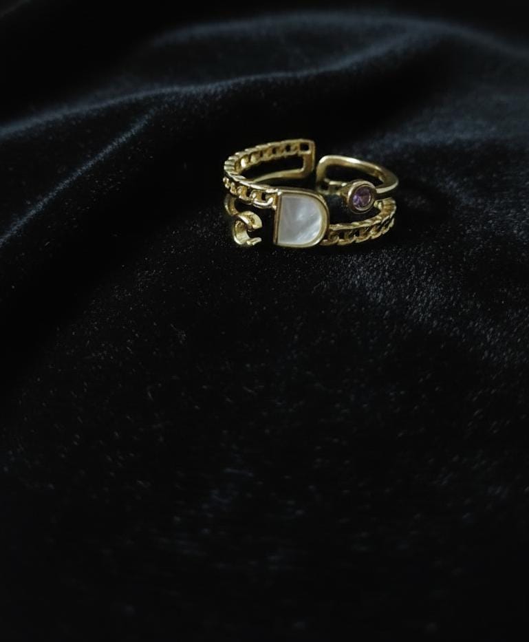 Dual Stone Chain Adjustable Gold Ring