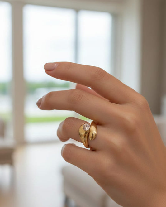 Golden Solitaire Wrap Ring