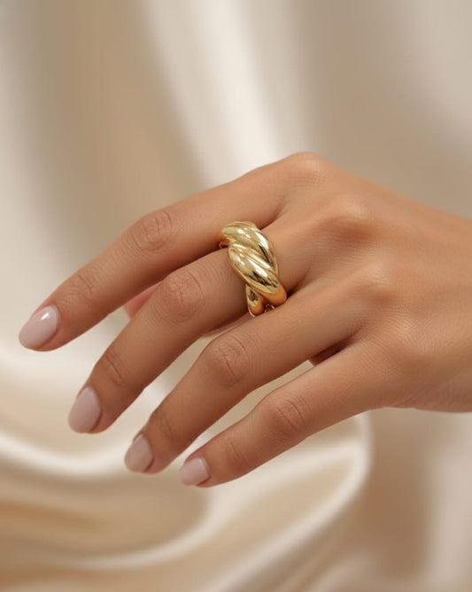 Golden Intertwist Statement Ring