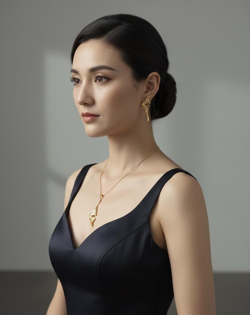 Golden Leaf Anti-Tarnish Necklace & Earrings Combo