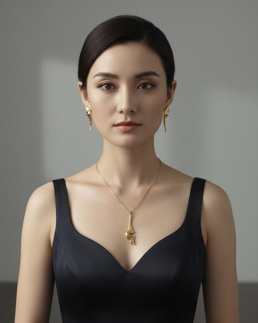 Golden Leaf Anti-Tarnish Necklace & Earrings Combo