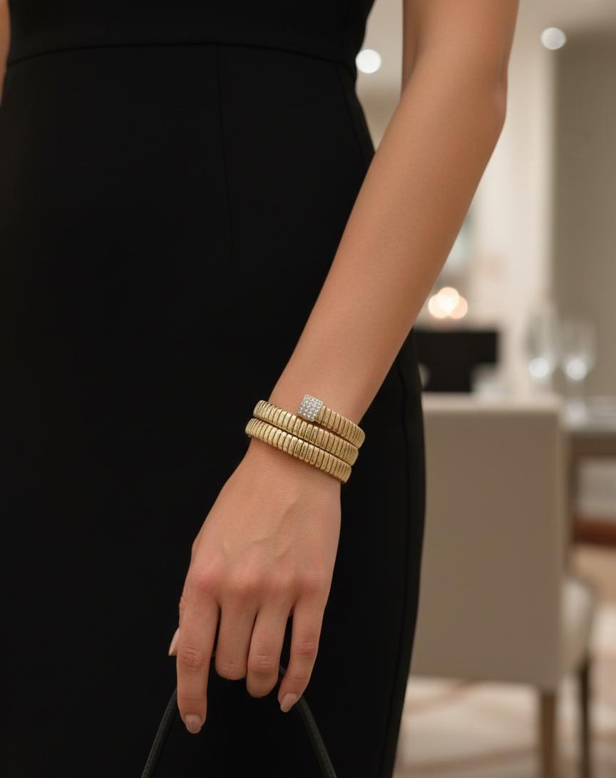 Golden Ribbed Crystal Adjustable Anti-Tarnish Bracelet