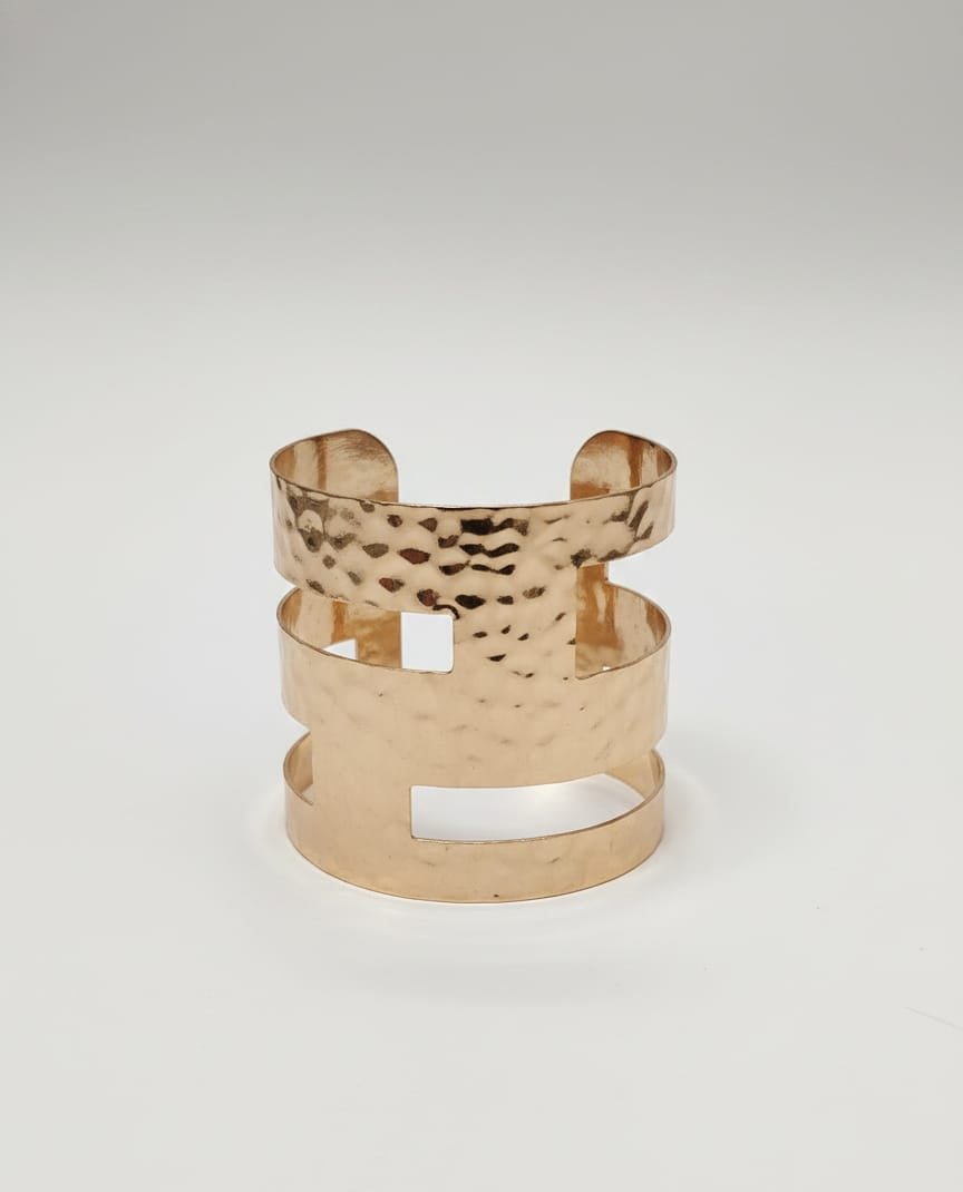 Aurelia Wide Hammered Adjustable Anti-Tarnish Gold Cuff Bracelet