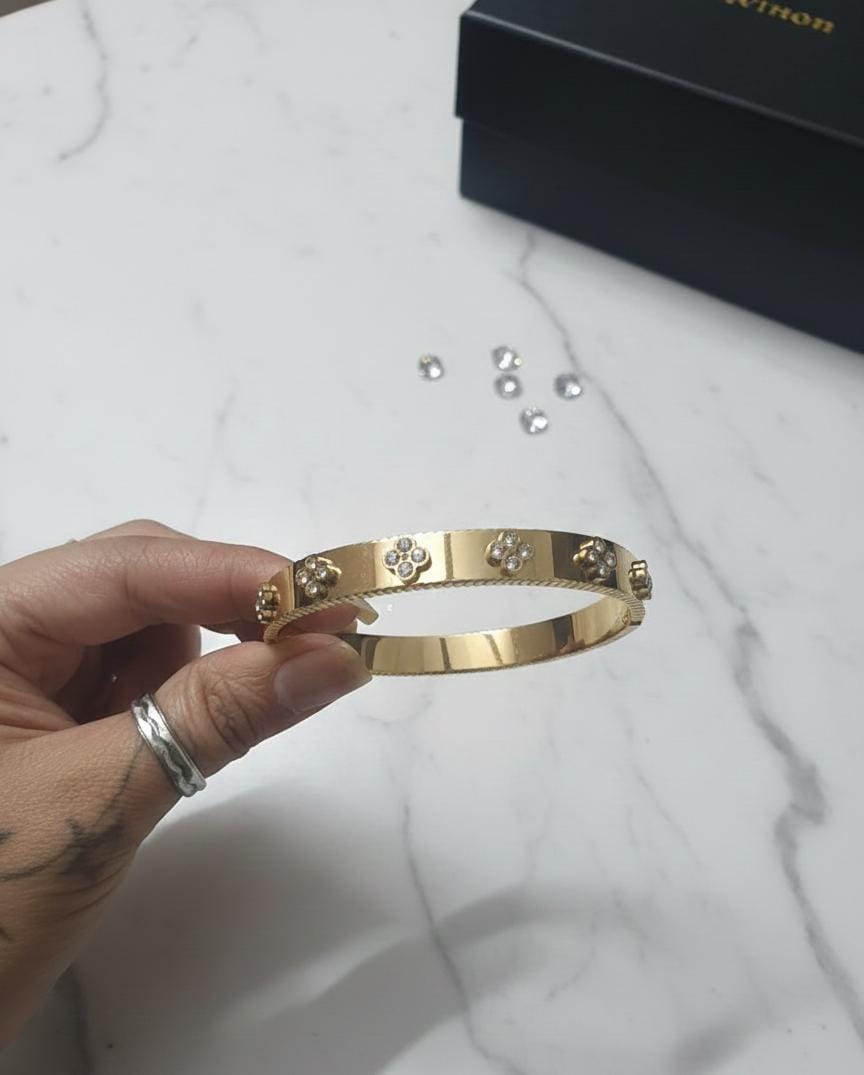 Golden Flora Crystal Adjustable Anti-Tarnish Bracelet