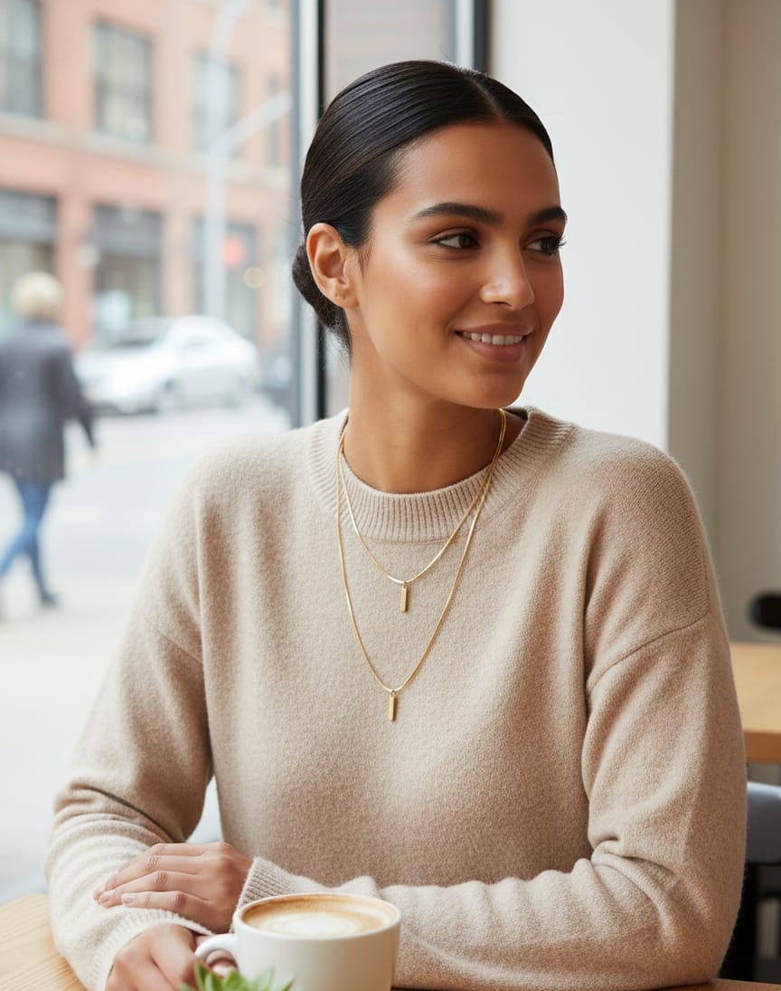 Aria Double Layered Anti-Tarnish Gold Bar Necklace