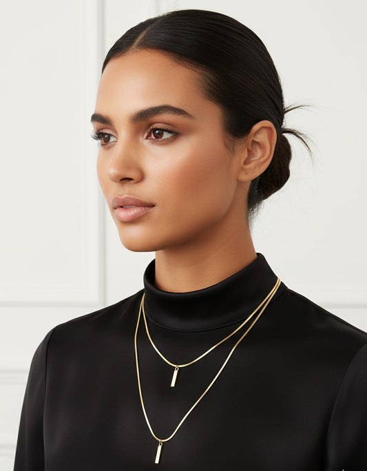 Aria Double Layered Anti-Tarnish Gold Bar Necklace
