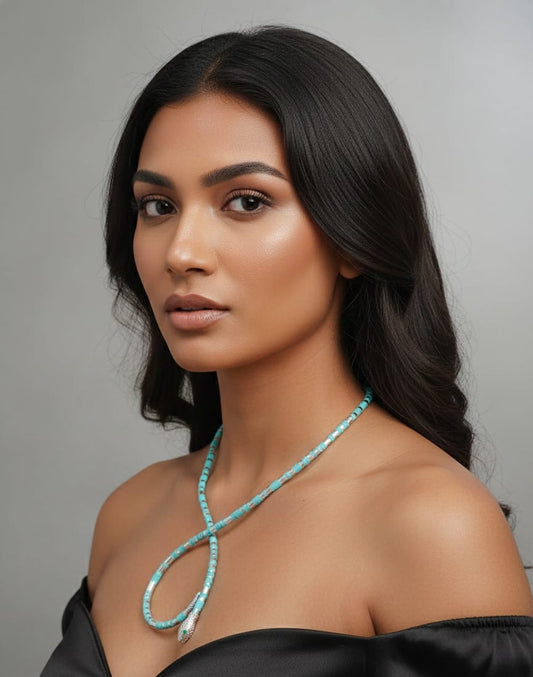 Turquoise Beaded Azure Serpent Convertible Necklace & Wrap Bracelet