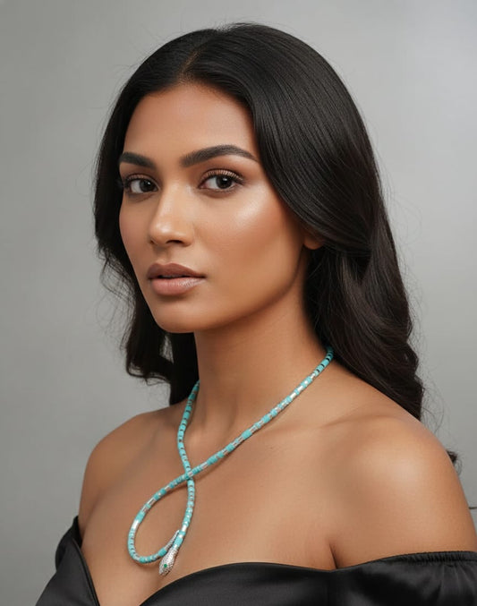 Turquoise Beaded Azure Serpent Convertible Necklace & Wrap Bracelet