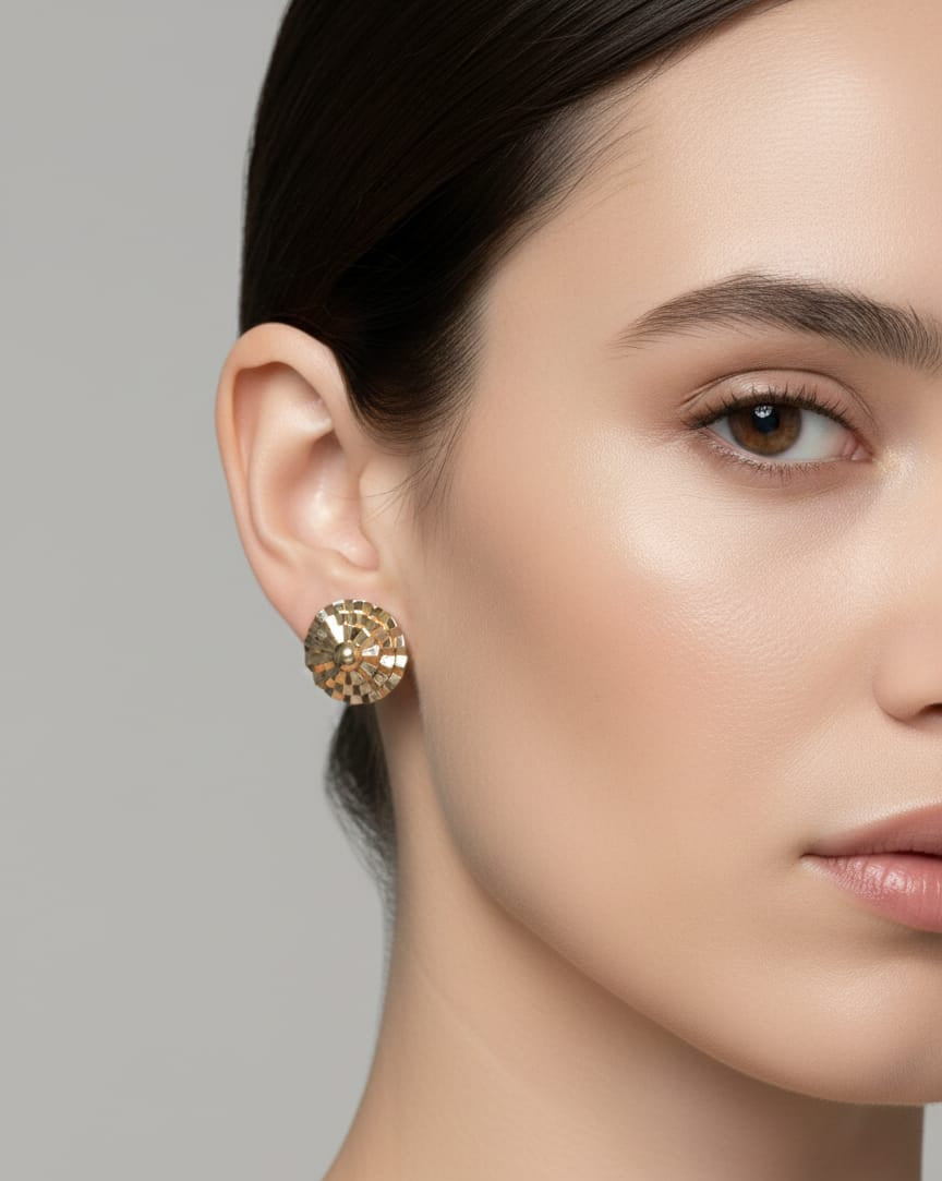 Gold-Toned Textured Disc Stud Earrings