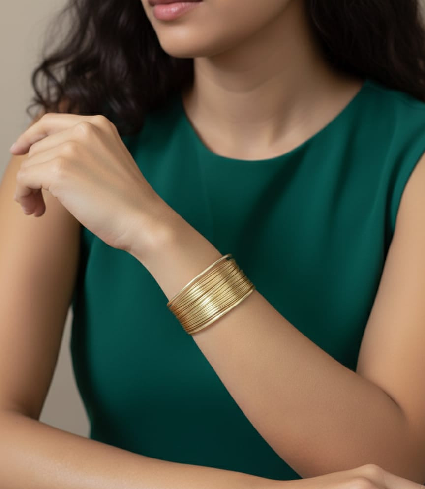 Gold-Toned Wide Textured Open Cuff Bracelet