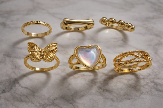 Gold Finish Statement Ring Set for Women – Pack of 6 Designer Rings