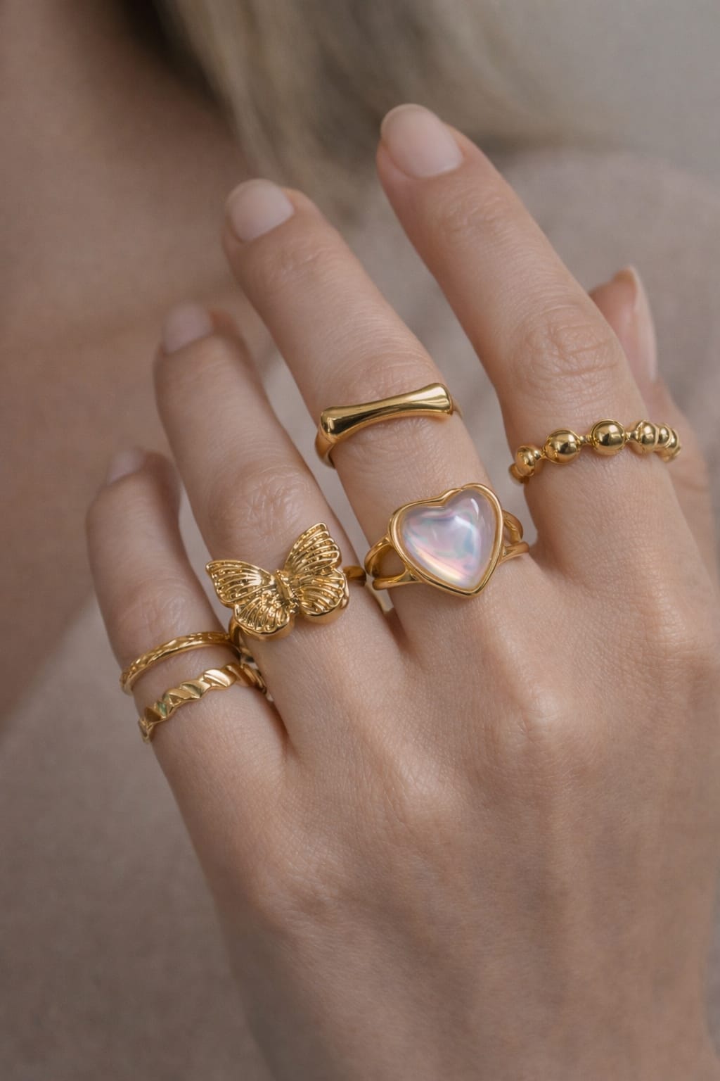 Gold Finish Statement Ring Set for Women – Pack of 6 Designer Rings