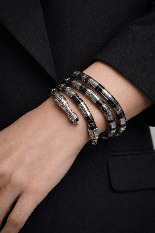 Black Beaded Azure Serpent Convertible Necklace & Wrap Bracelet